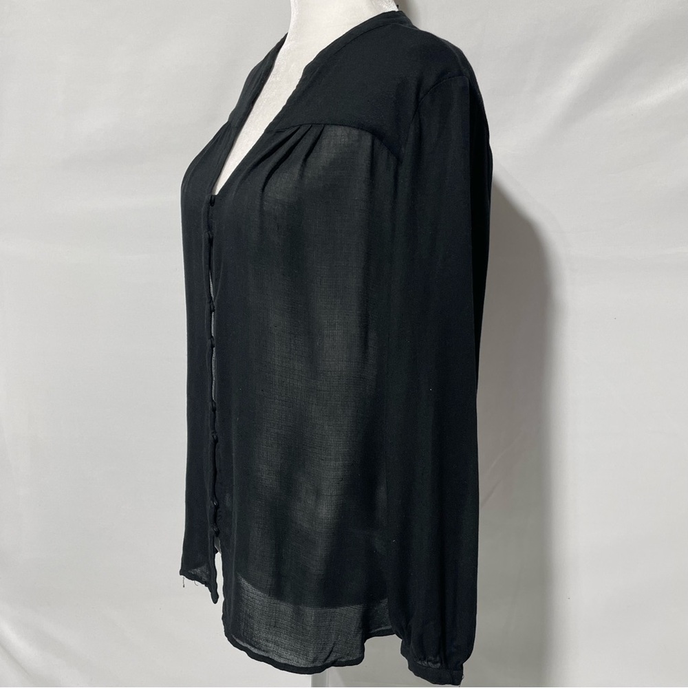 Lucky Brand Sheer Button Front Long Sleeve Blouse Black Size Medium - Picture 7 of 16